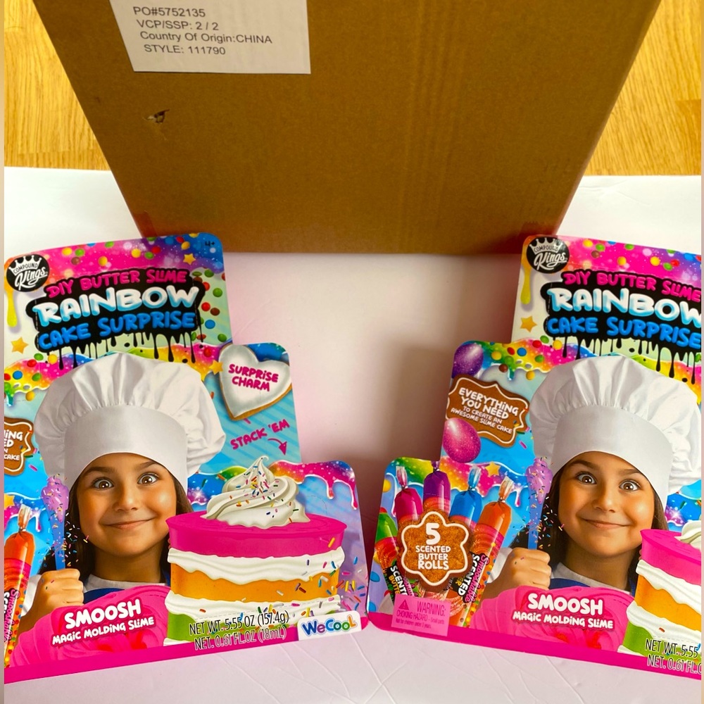 Pair of 2 XL DIY Buttery Slime Surpise Rainbow Cake Slime kits. Compound kings